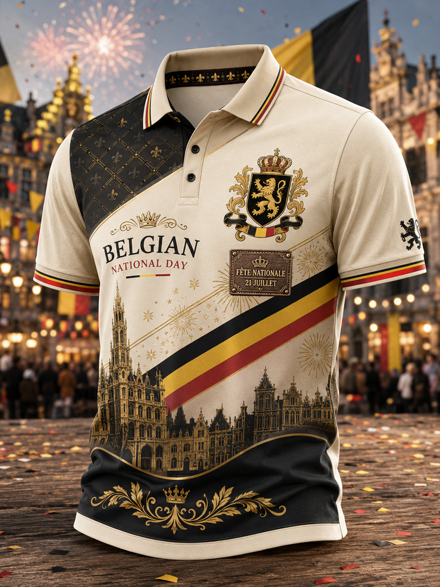 Polo rétro à manches courtes pour homme, imprimé fête nationale