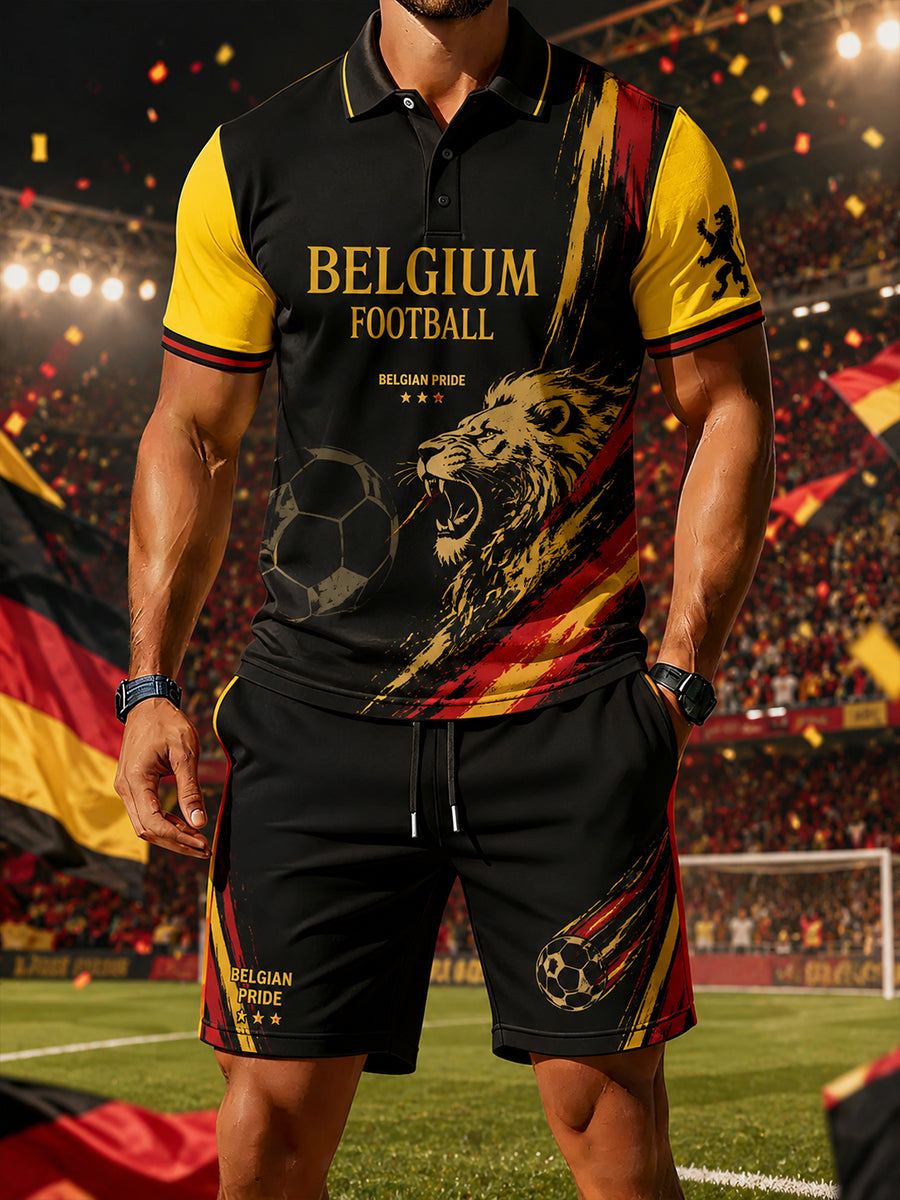 Ensemble polo à manches courtes pour homme, imprimé sur le thème du football