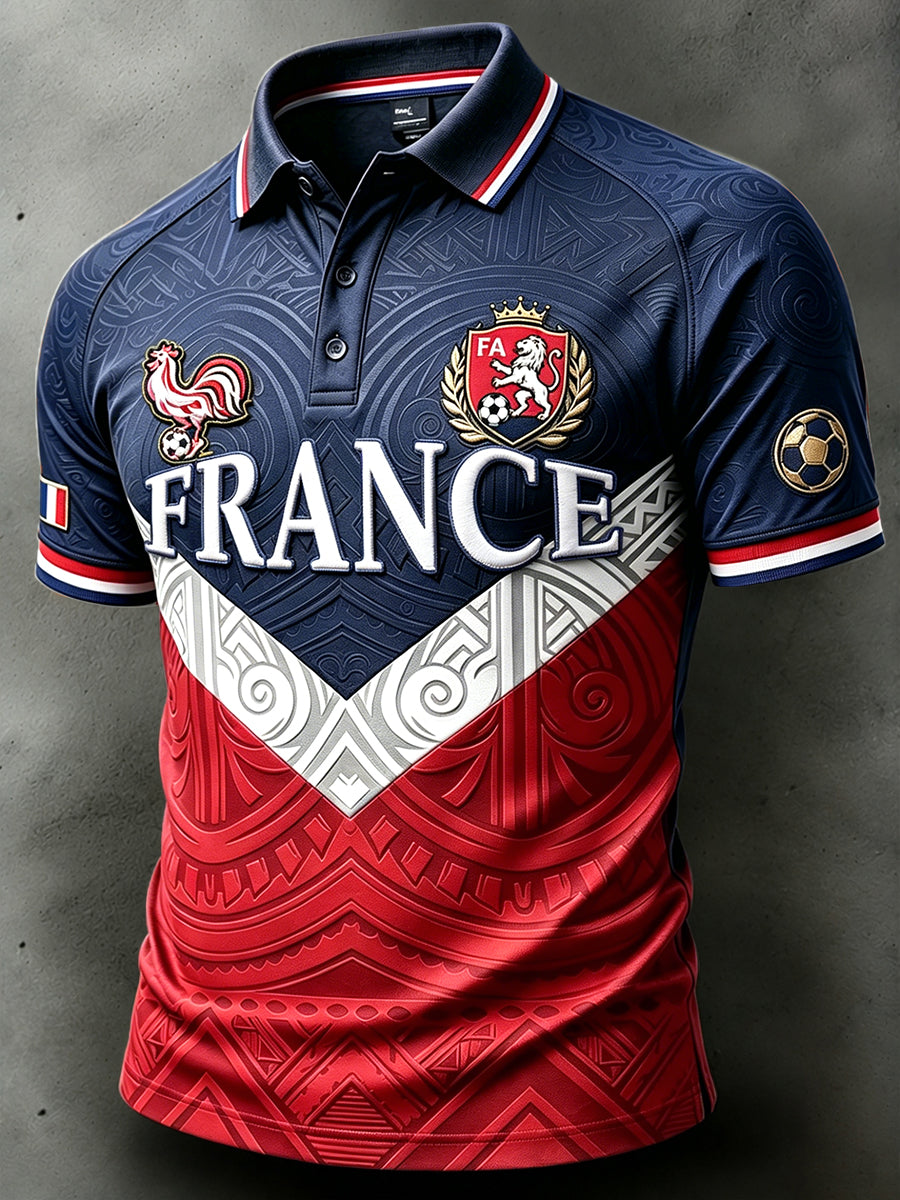 Polo décontracté pour homme 2026 France Football, motif patchwork
