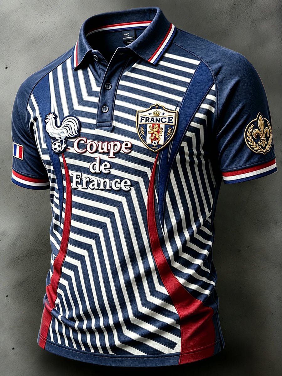 Polo décontracté à épaules tombantes pour homme, motif rayé français, tendance mode