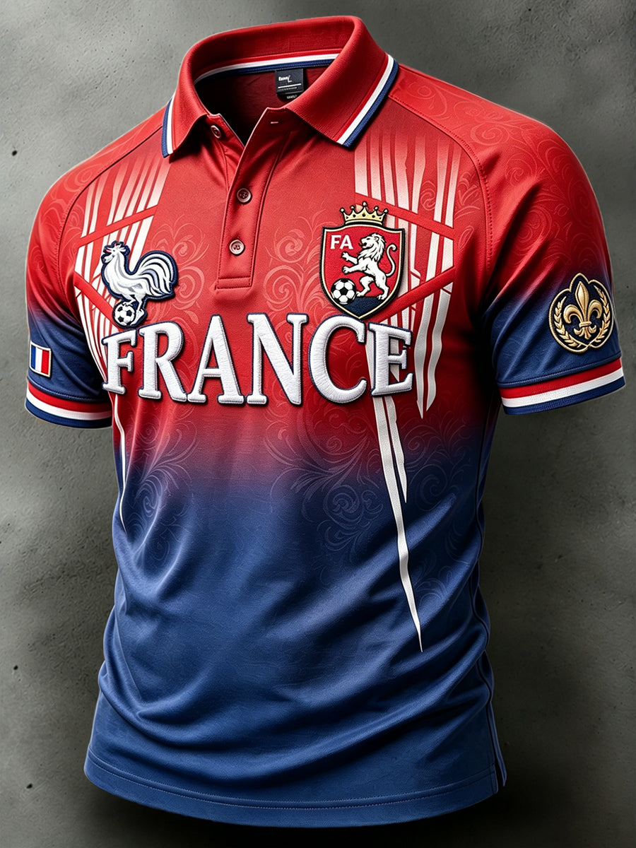 Polo décontracté pour homme à imprimé dégradé football français