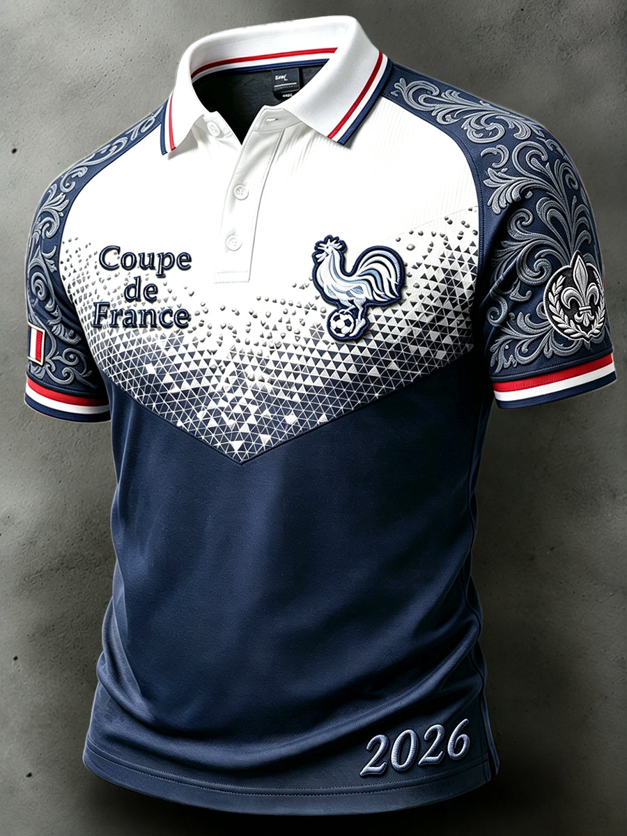 Polo décontracté à imprimé dégradé France Football pour homme 2026