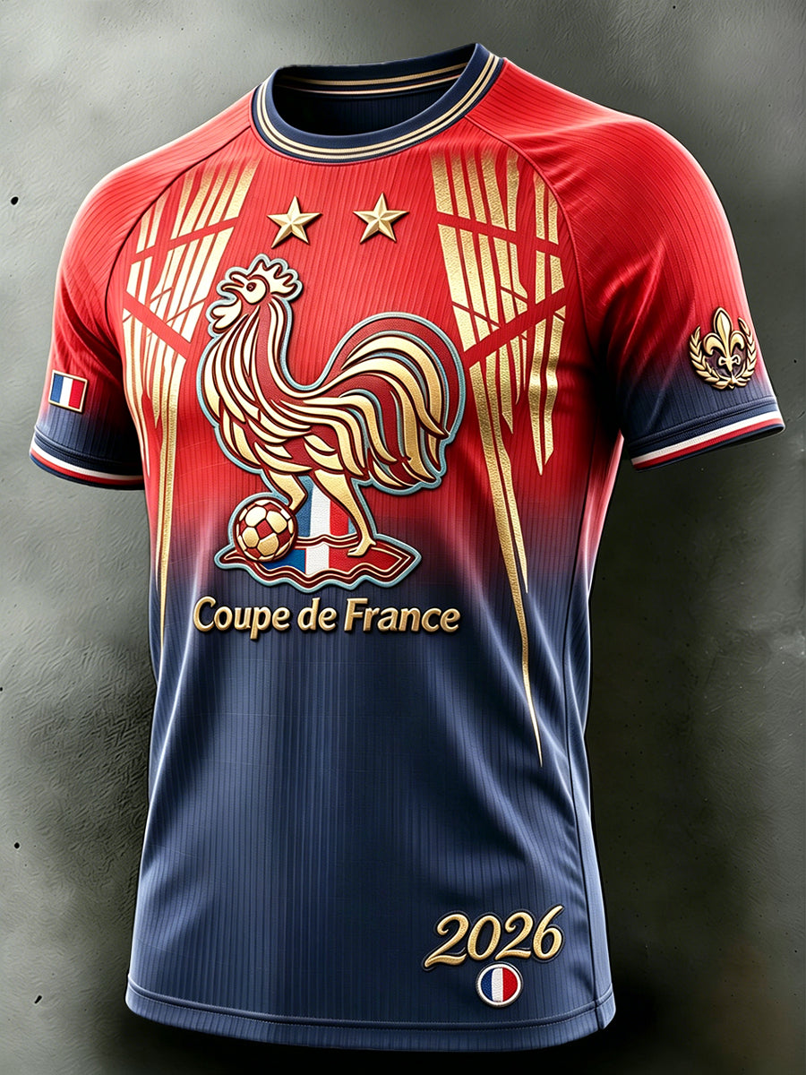 T-shirt décontracté à épaules tombantes pour homme, motif dégradé coq français