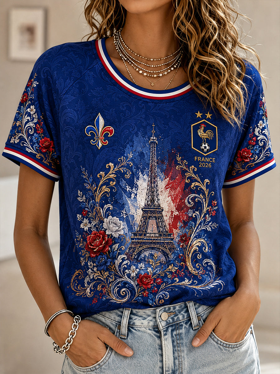 T-shirt femme France Football à col rond et manches courtes