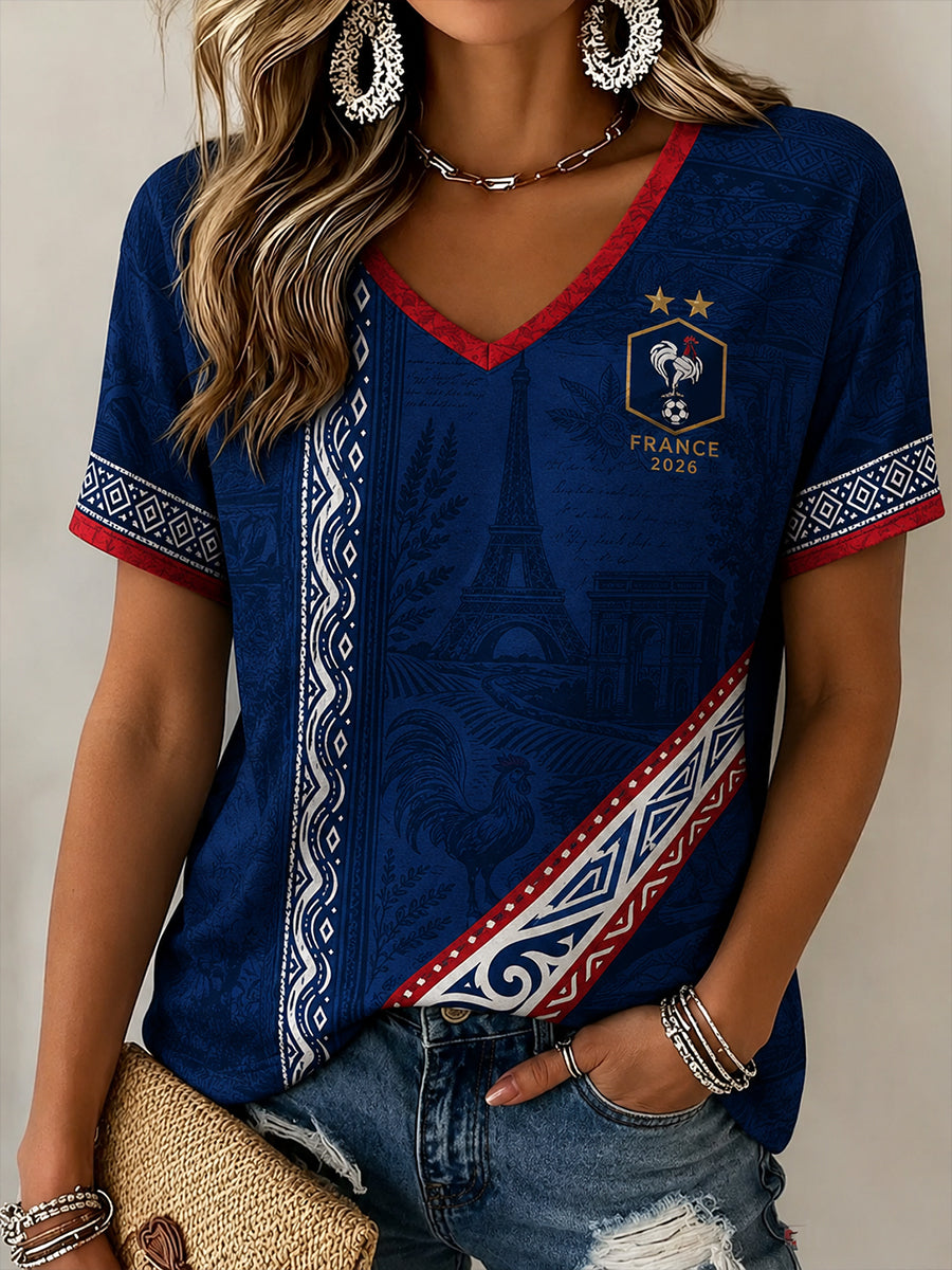 T-shirt col en V France Football pour femme