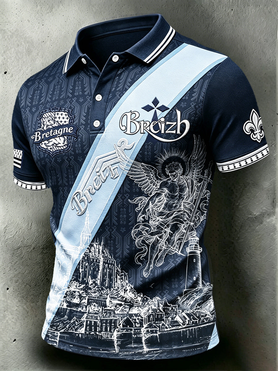 Polo Décontracté Homme Bleu Foncé Français Bretagne Saint-Michel Montagne