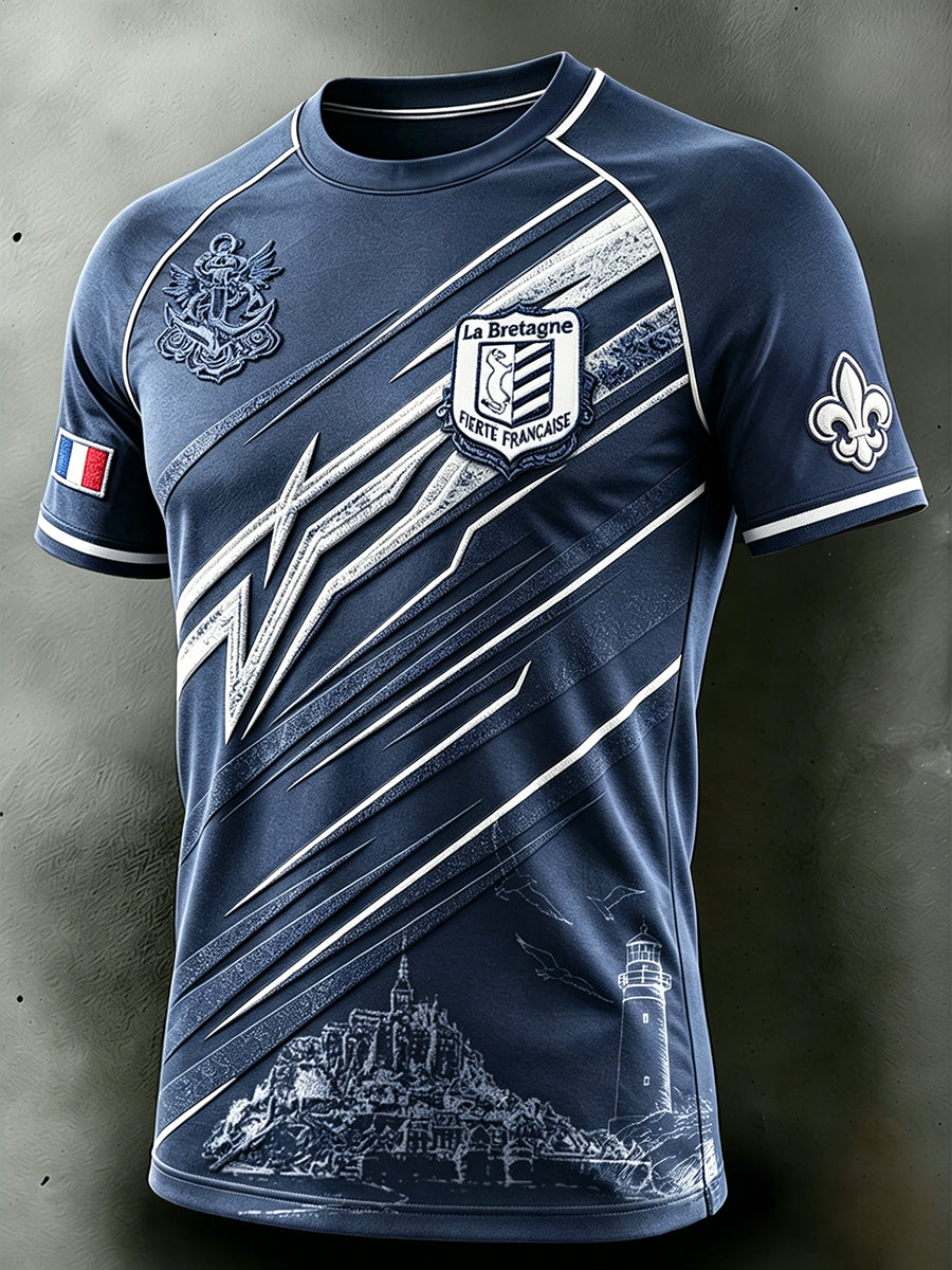 T-shirt Décontracté Homme Bleu Foncé Bretagne Française Mont Saint-Michel