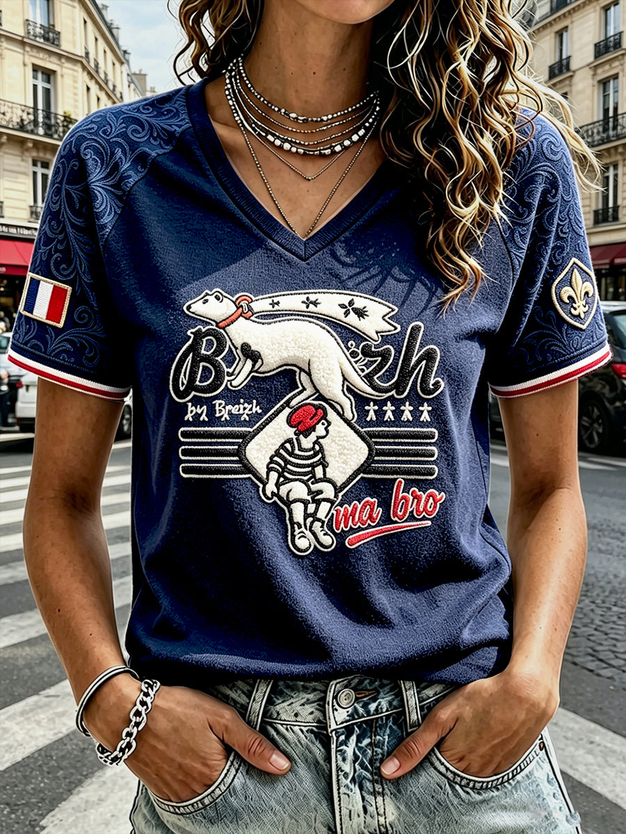 T-shirt Décontracté Femme Bleu Foncé Blanc Belette Style Breton