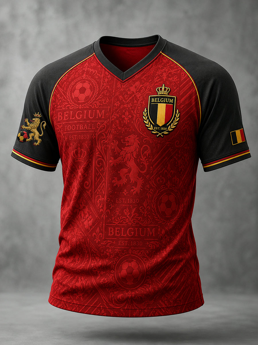 T-shirt à manches courtes et col en V pour hommes, imprimé sur le thème du football