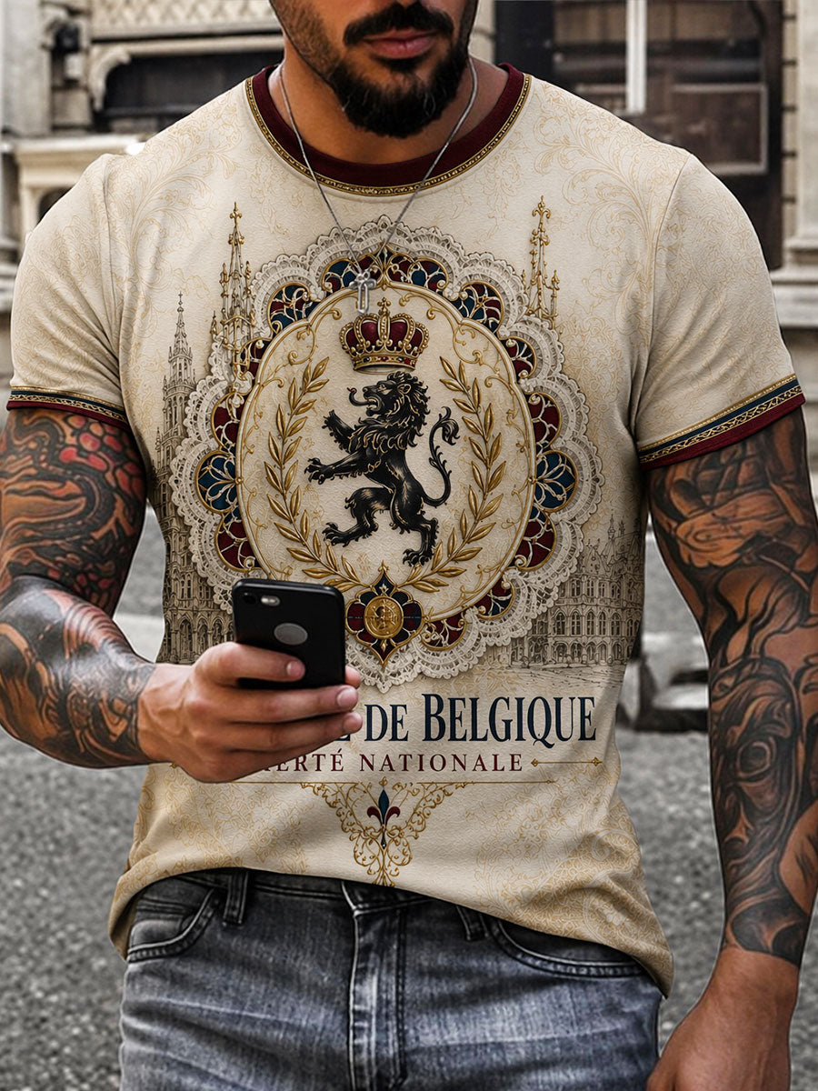 T-shirt à imprimé artistique pour la Fête nationale belge, modèle homme