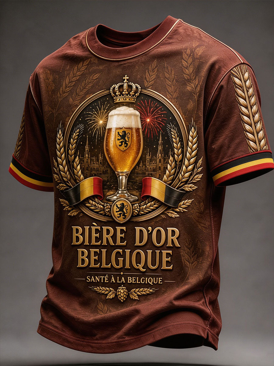 T-shirt à imprimé artistique représentant des bières pour la fête nationale belge des hommes