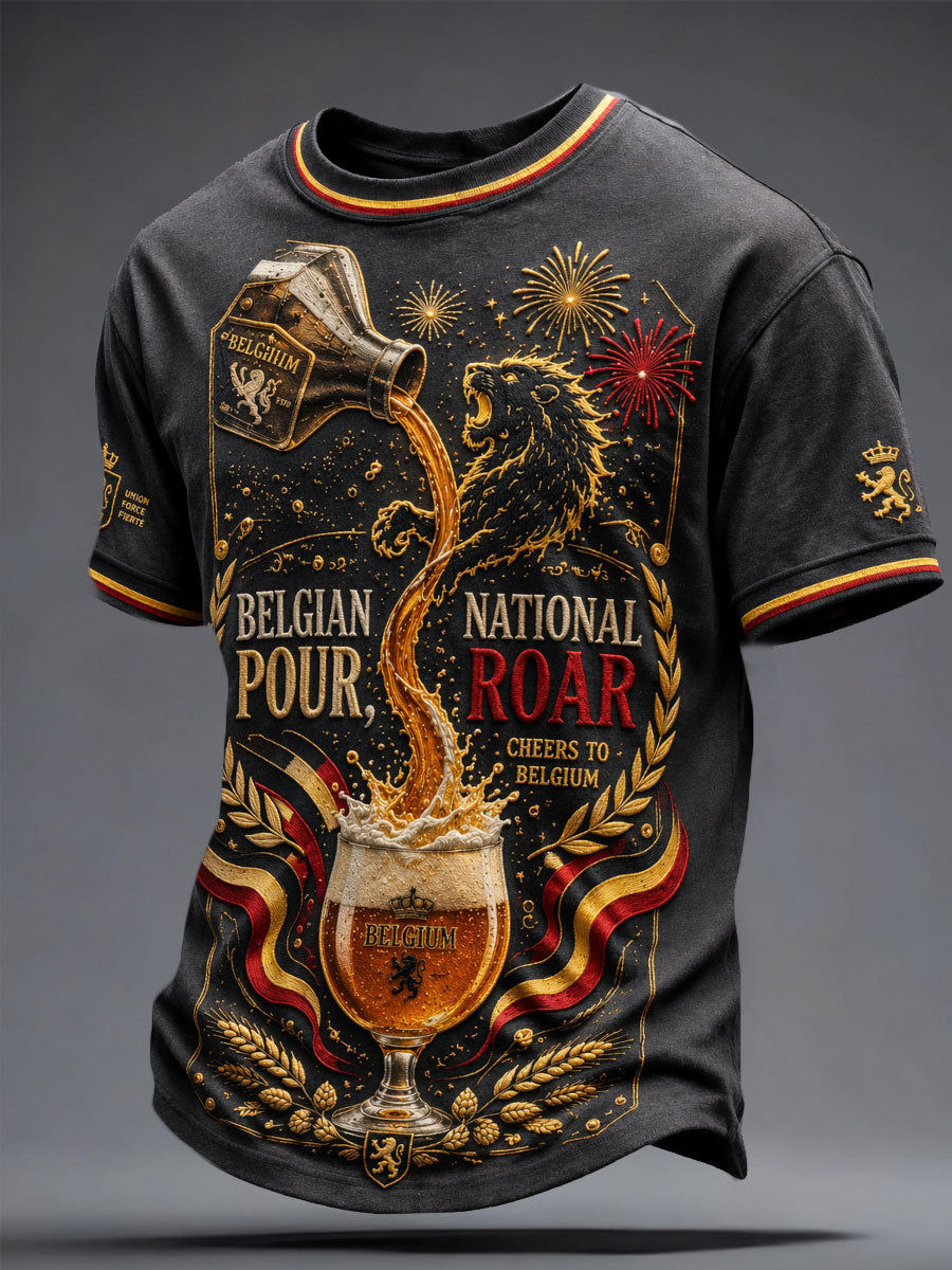 T-shirt à imprimé artistique représentant des bières pour la fête nationale belge des hommes