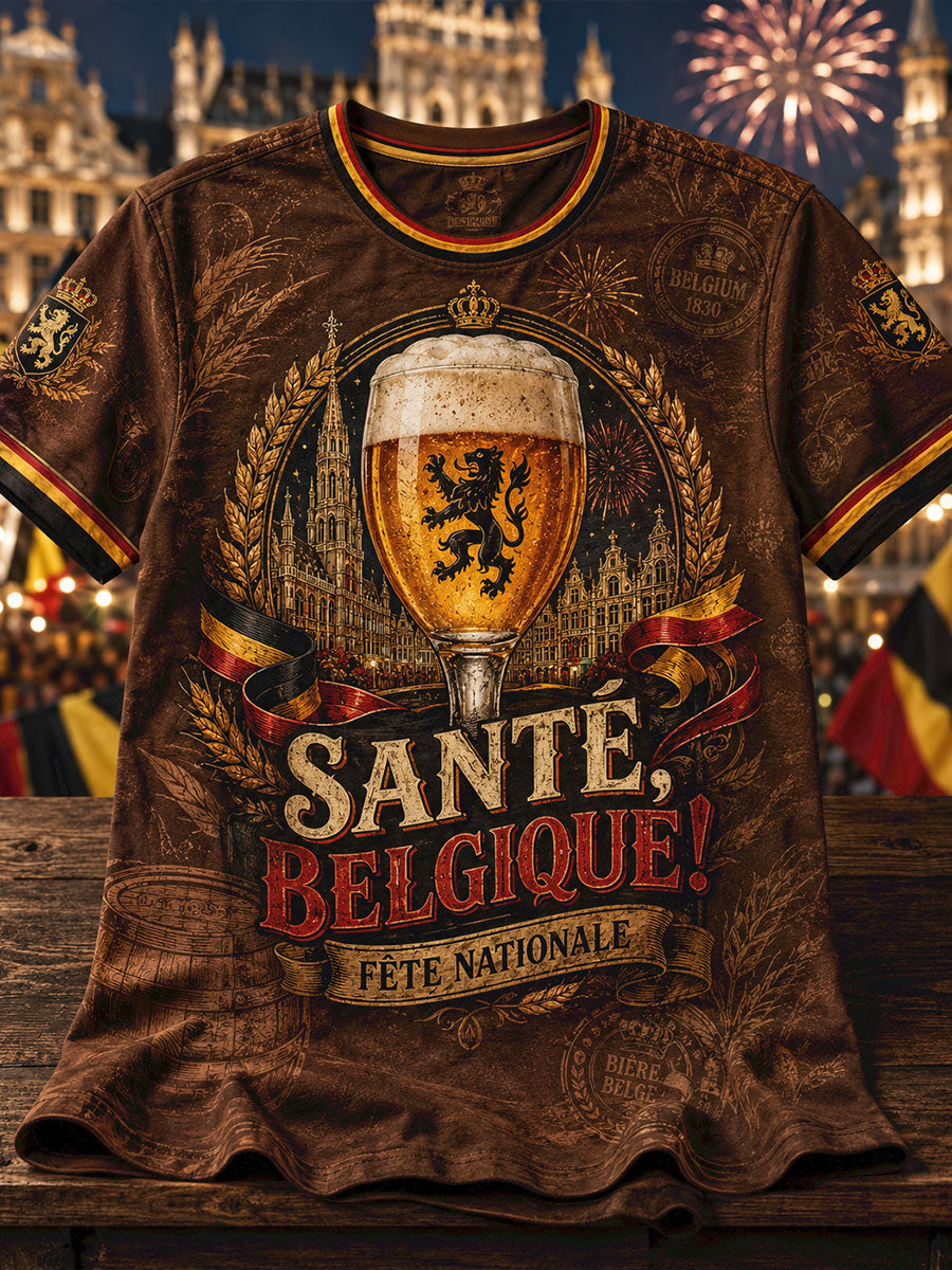 T-shirt à imprimé artistique représentant des bières pour la fête nationale belge des hommes