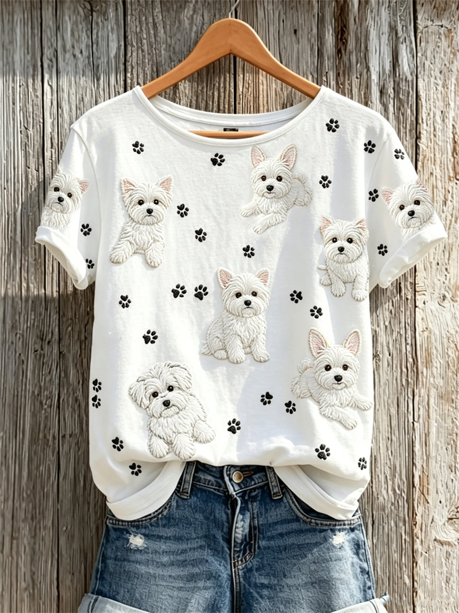 T-shirt à manches courtes Maltese Dogs & Paw Prints pour femme
