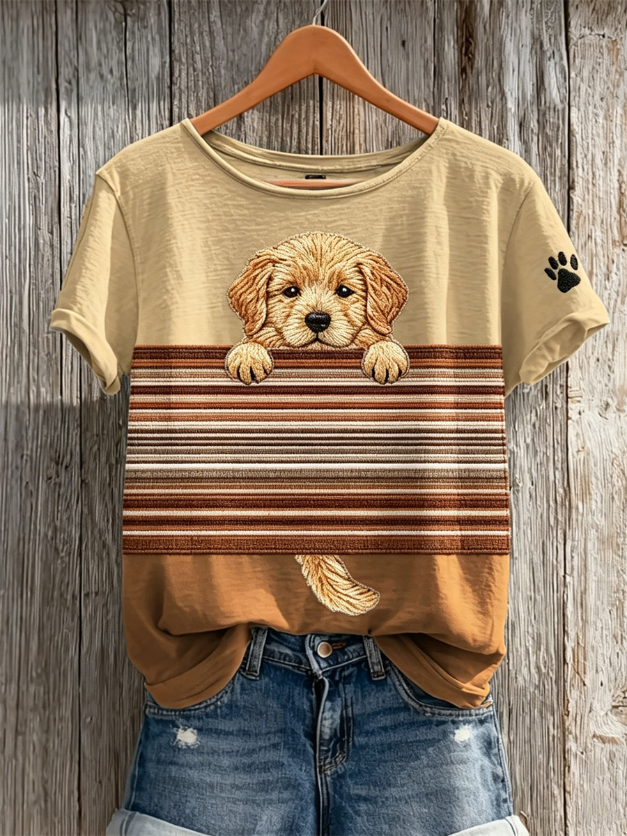 T-shirt à manches courtes Peeking Golden Retriever pour femme