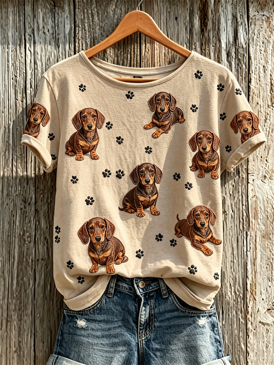 Teckel Chiens & Paw Prints T-shirt à manches courtes pour femmes