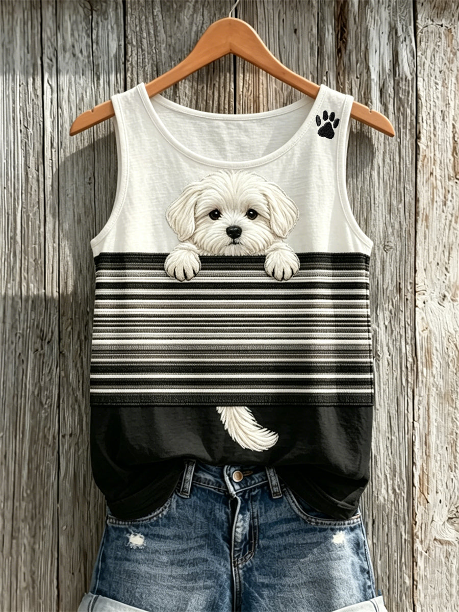 Débardeur Femme Peeking Maltese Dog & Paw Print Colorblock