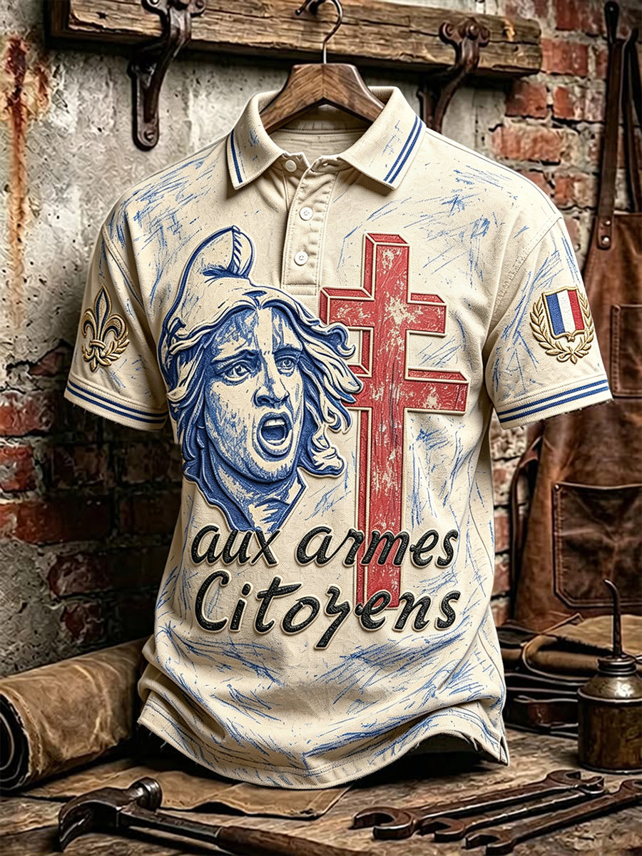 Polo décontracté pour homme, style vintage, imprimé «La Marseillaise» pour la fête nationale française