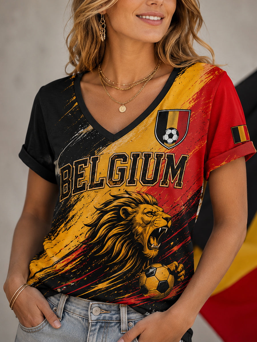 Top Femme Imprimé À Manches Courtes Col V Thème Football