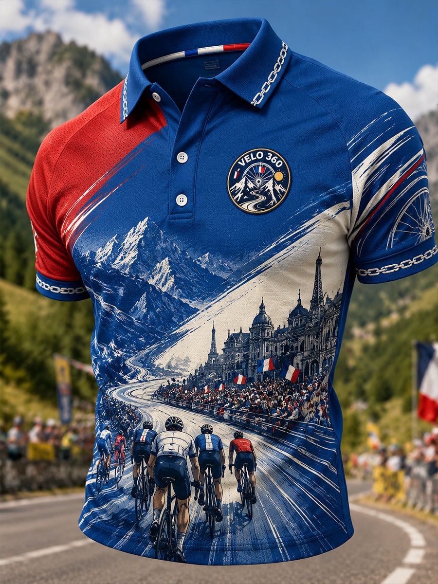 Polo imprimé artistique pour hommes sur le Tour de France