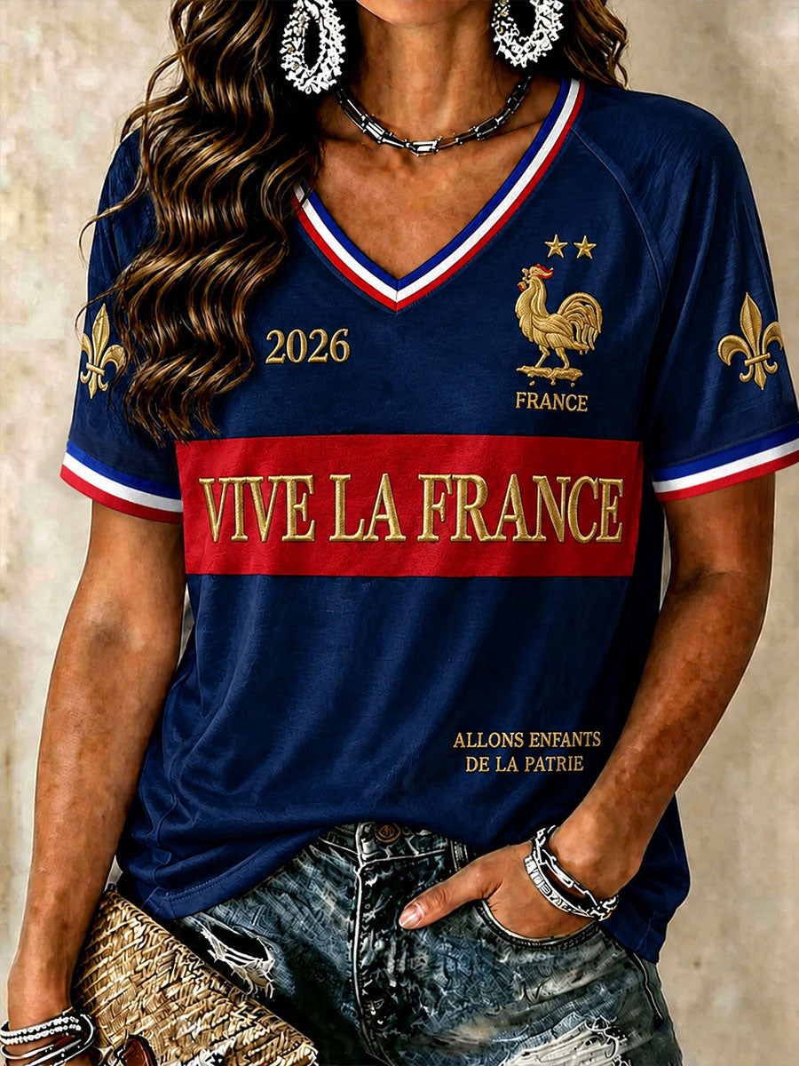 T-shirts col V de football français pour femmes