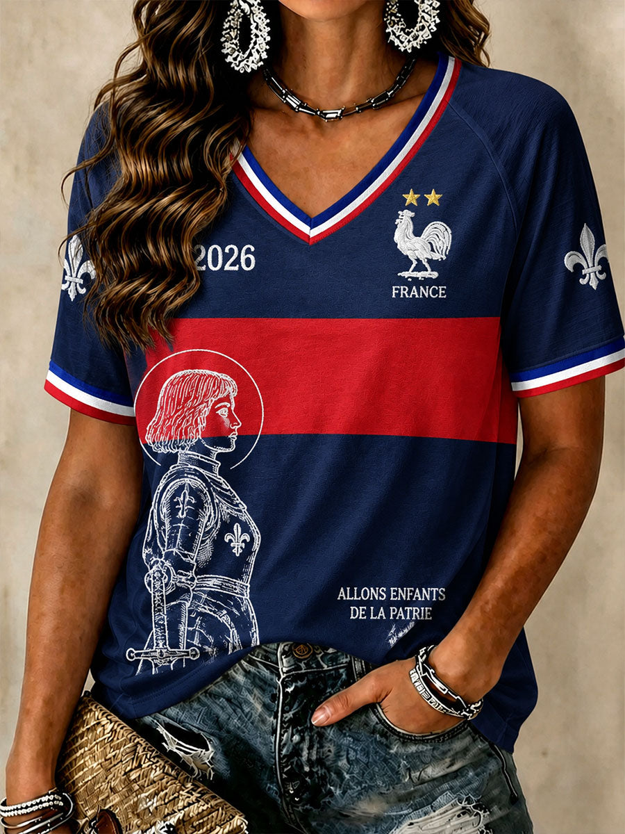 T-shirts col V de football français pour femmes