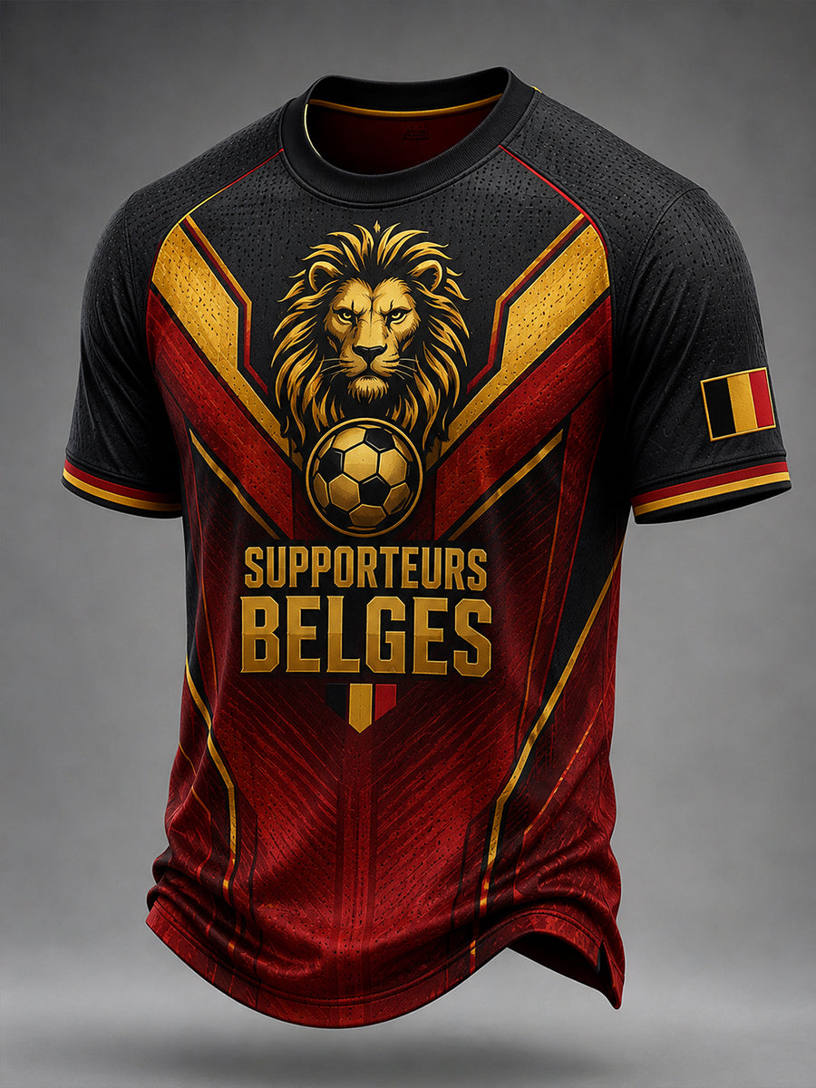 Maillot décontracté avec impression d’art fan de football belge rétro