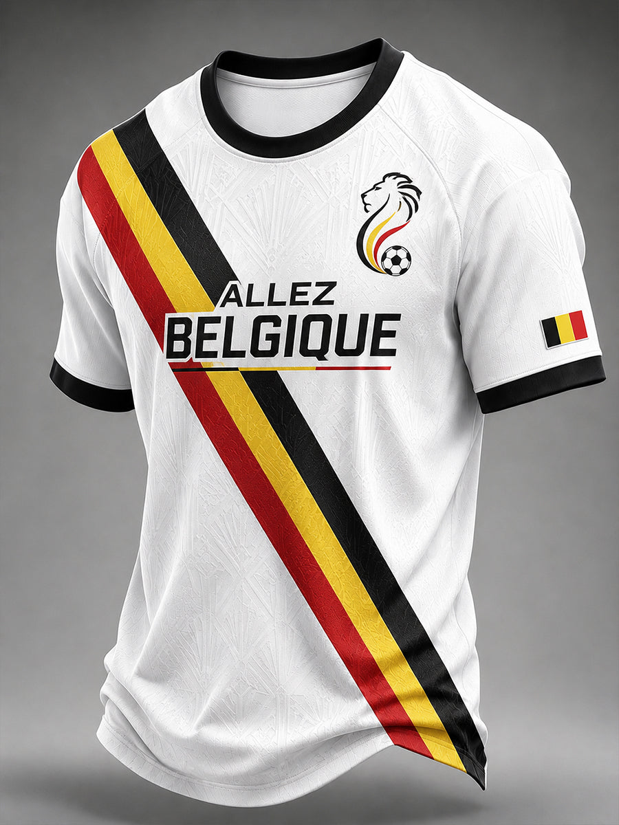 Maillot décontracté avec impression d’art fan de football belge rétro
