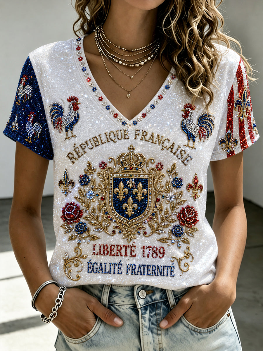 T-shirt col V France Football pour femme