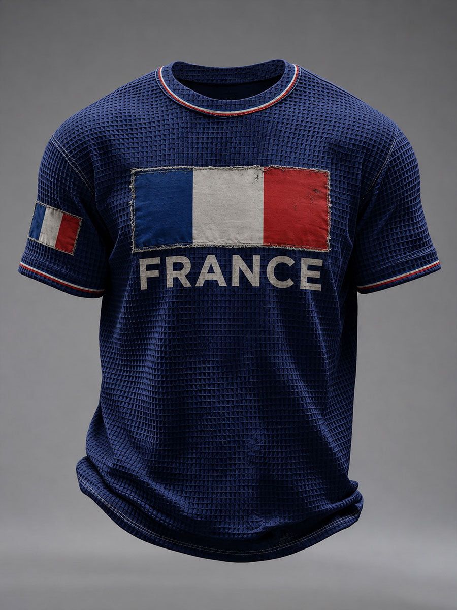 T-shirt manches courtes en maille waffle pour hommes, modèle France