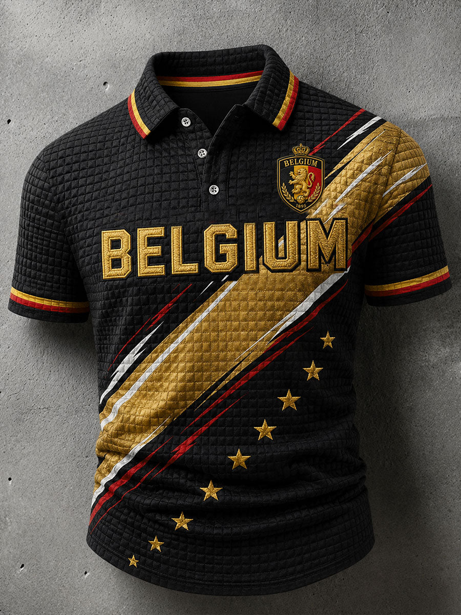 T-shirt à motif waffle en grille pour hommes, football belge