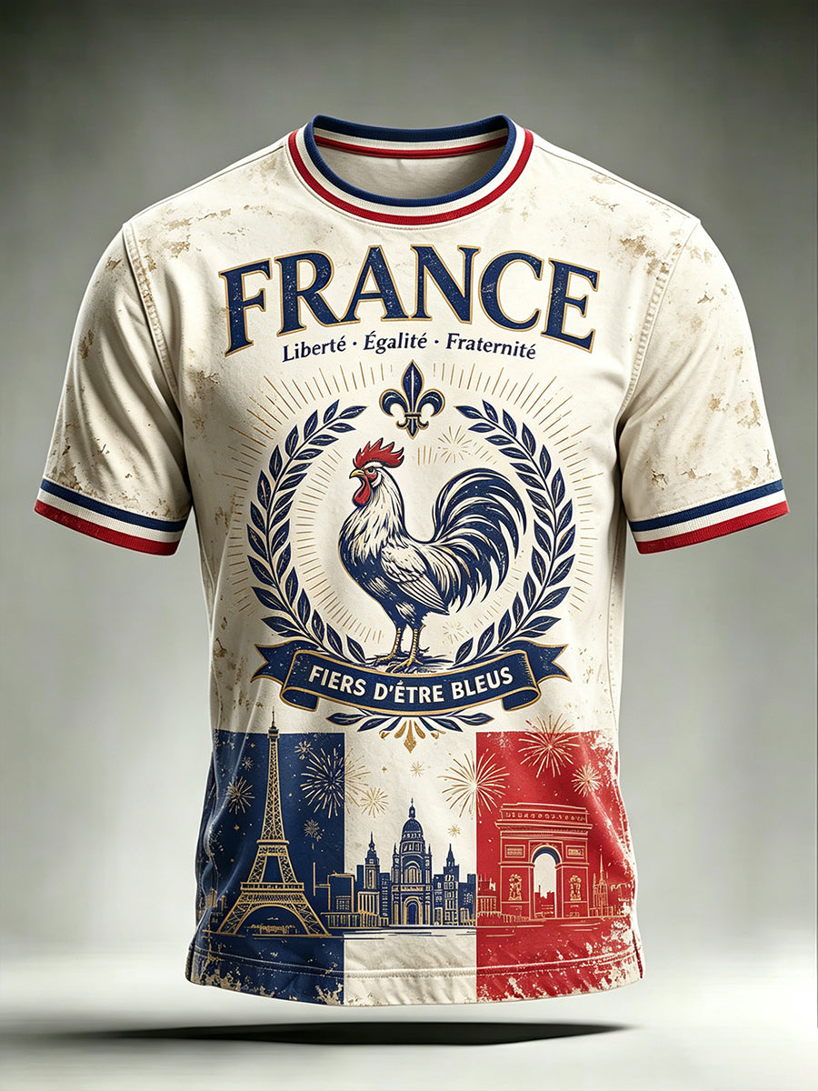 T-shirt à manches courtes pour la Fête nationale française, modèle homme