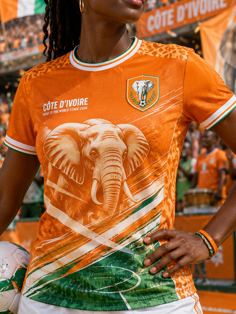 T-shirt femme à manches courtes avec imprimé éléphant et ballon de football