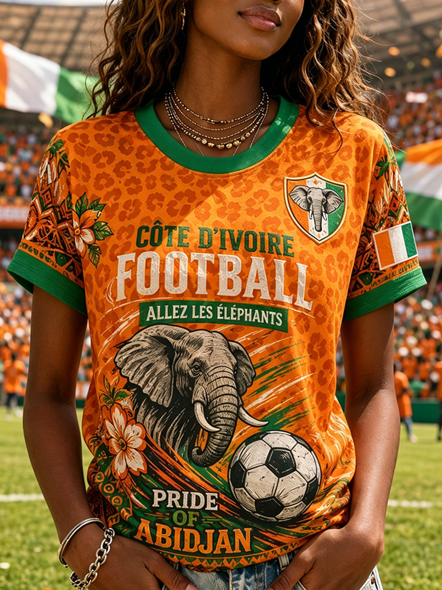 T-shirt femme à manches courtes avec imprimé éléphant et ballon de football