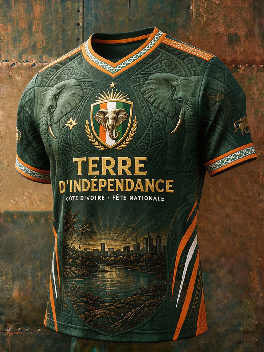 T-shirt imprimé pour amoureux du football, motif éléphant de Côte d’Ivoire, couleur ivoire, pour homme