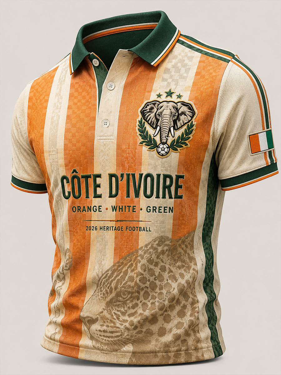 Polo à manches courtes pour homme avec imprimé éléphant et ballon de football