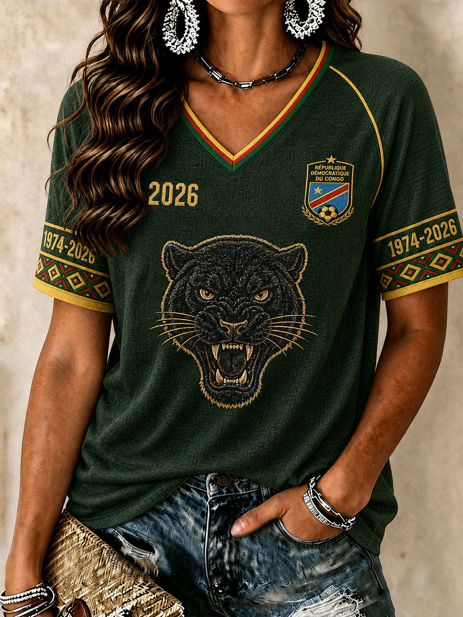 T-shirts à col en V 2026 de football de la République démocratique du Congo des femmes