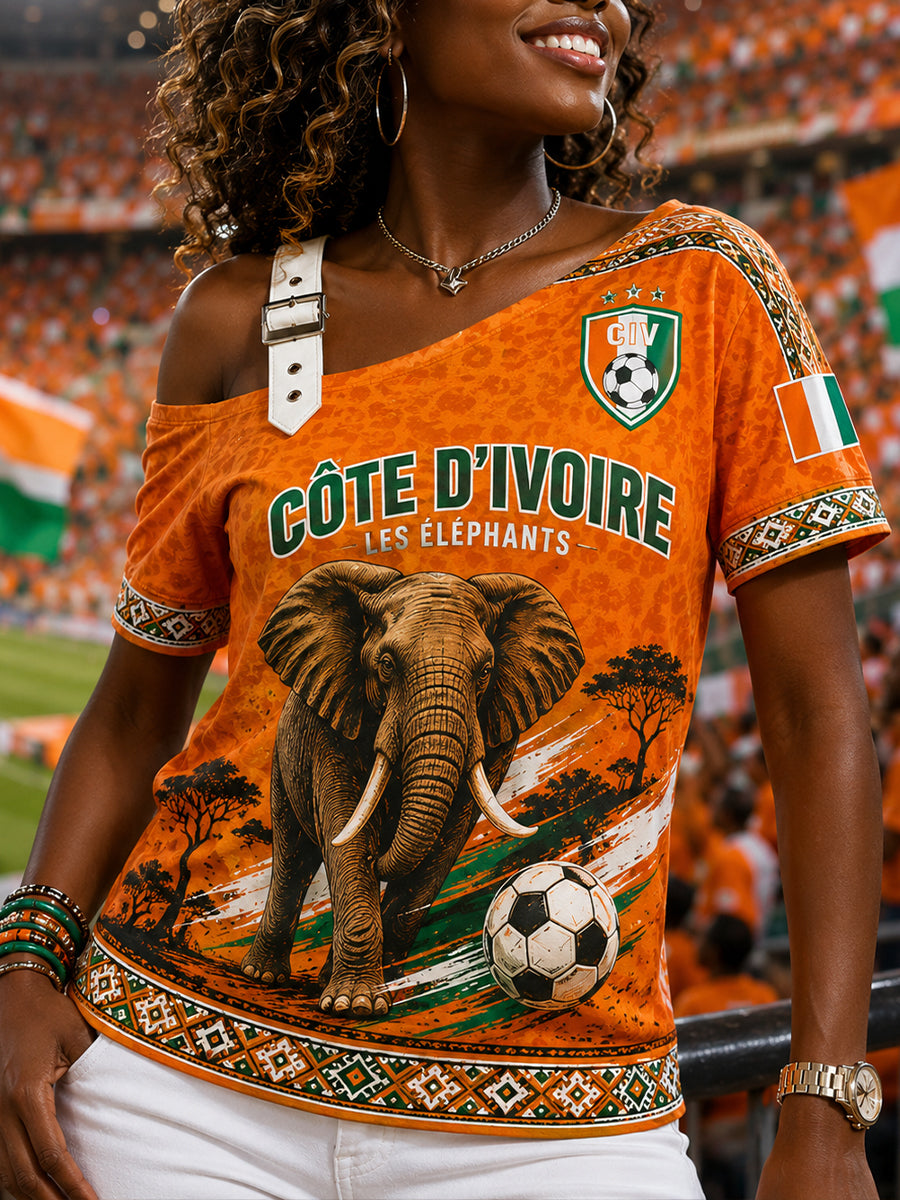Débardeur Femme Manches Courtes Imprimé Éléphant Et Football