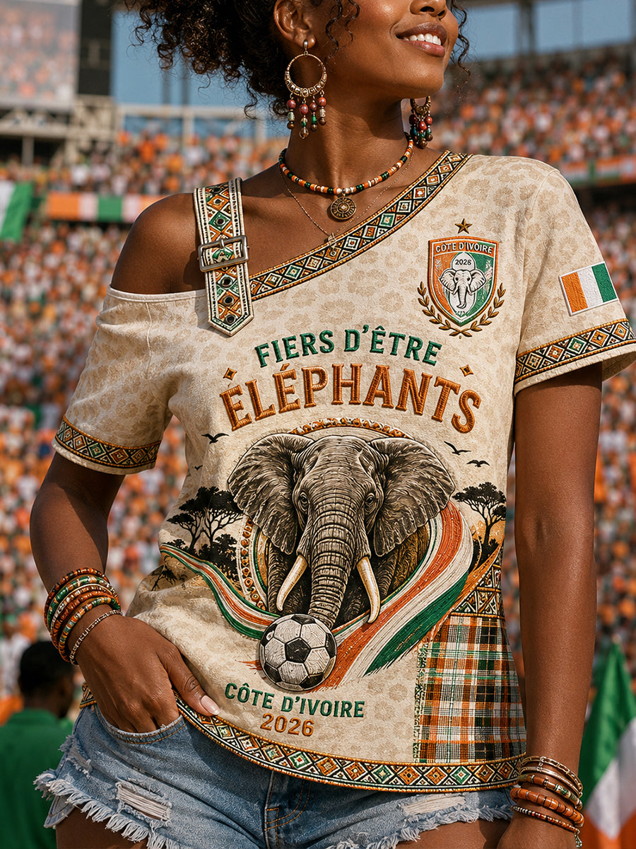Débardeur femme à manches courtes, motif éléphant et ballon de football