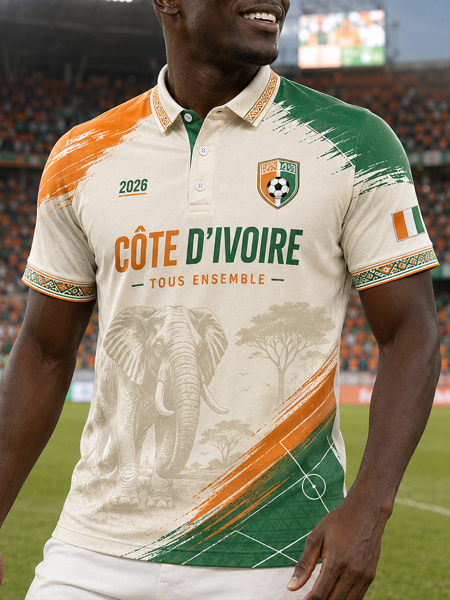 Polo à manches courtes pour homme avec imprimé éléphant et ballon de football