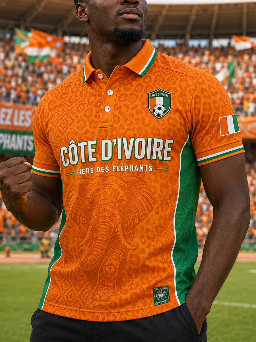 Polo à manches courtes pour homme avec imprimé éléphant et ballon de football