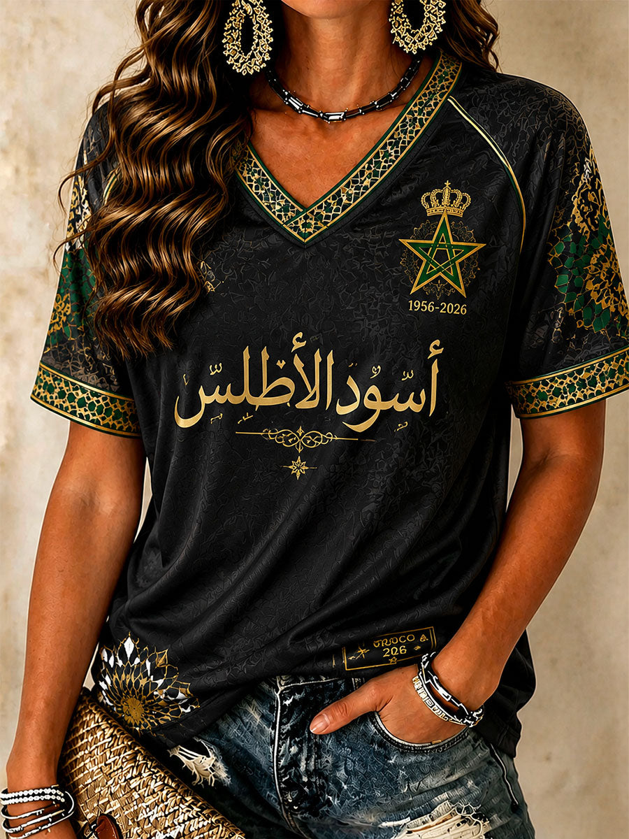 T-shirts à col en V pour le football marocain, modèle femme