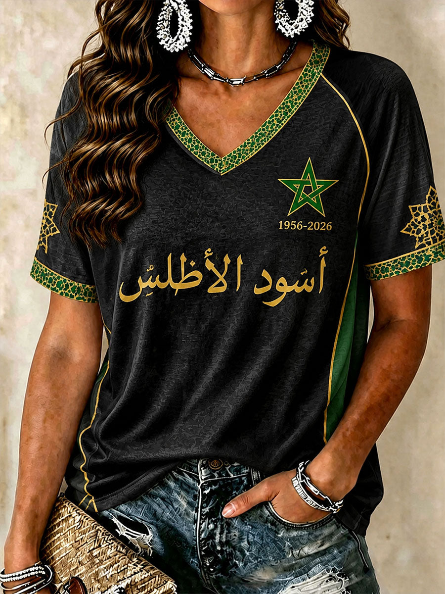 T-shirts à col en V pour le football marocain, modèle femme