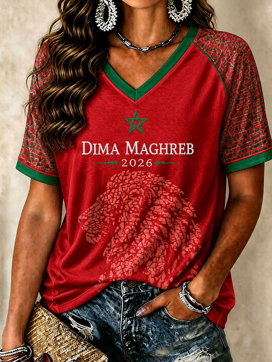 T-shirts à col en V pour le football marocain, modèle femme