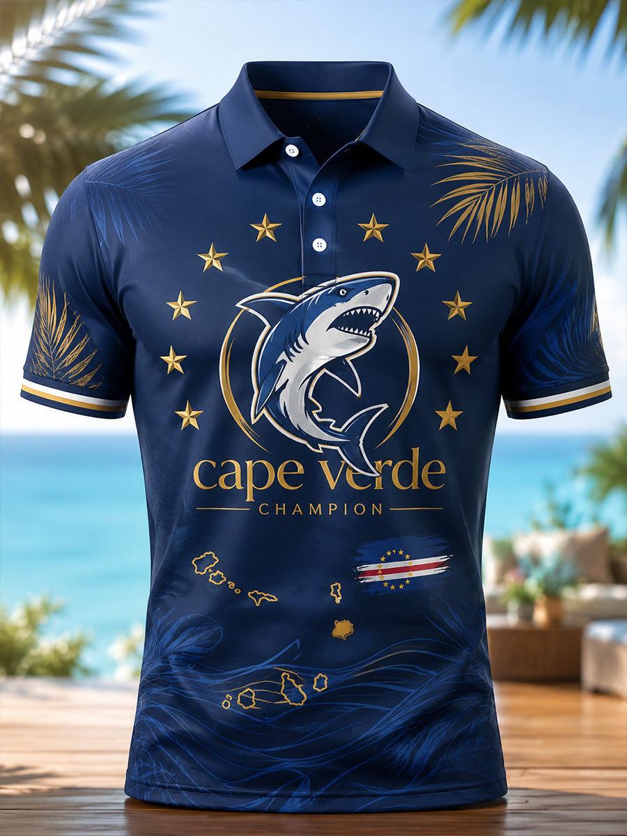 Hommes Cap-Vert Football Match Acclamation Élément Art Imprimer Polo Shirt
