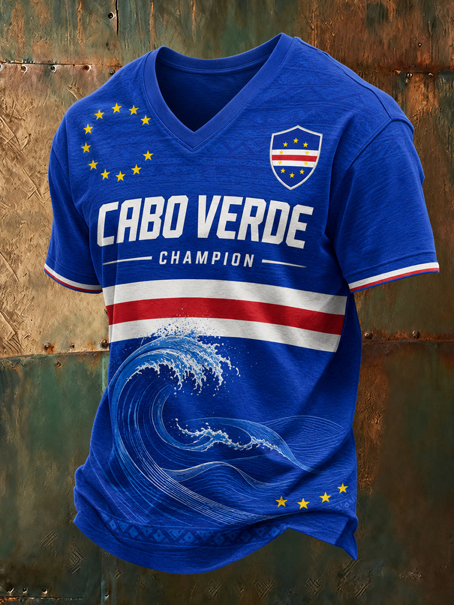 Cape Verde Football Match Cheerleading Art Print T-shirt pour hommes