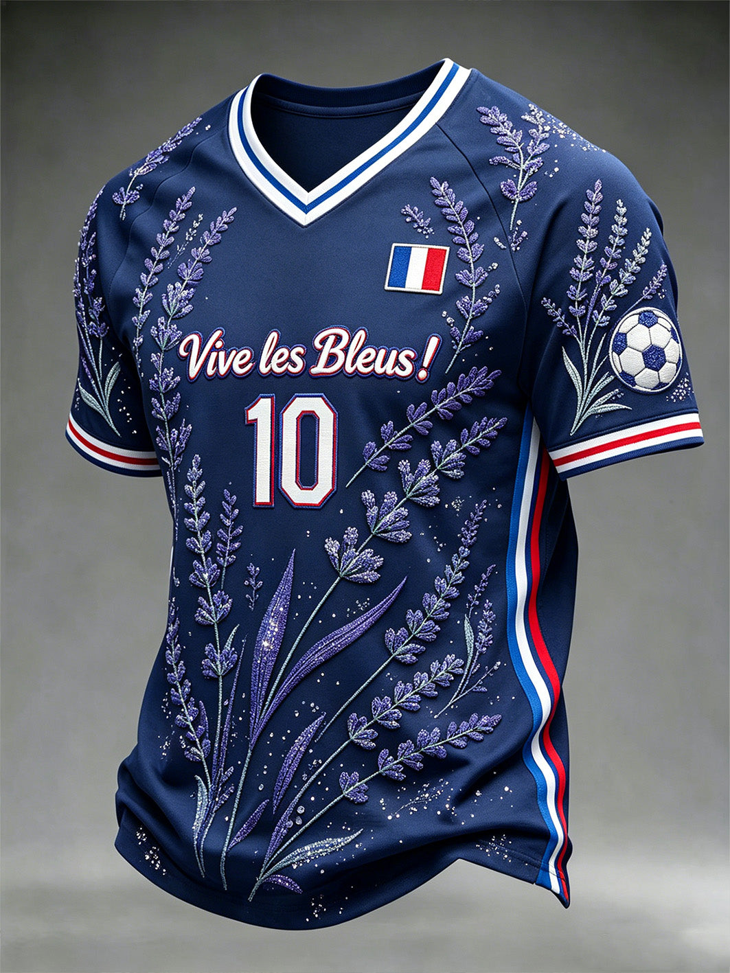 T-shirt décontracté à col en V, imprimé d’un motif floral aux motifs football pour hommes
