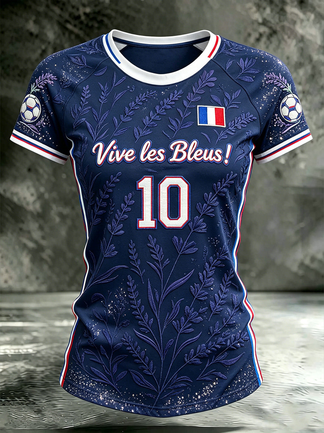 T-shirt décontracté à manches courtes, col rond, orné d’un motif floral aux accents de football féminin