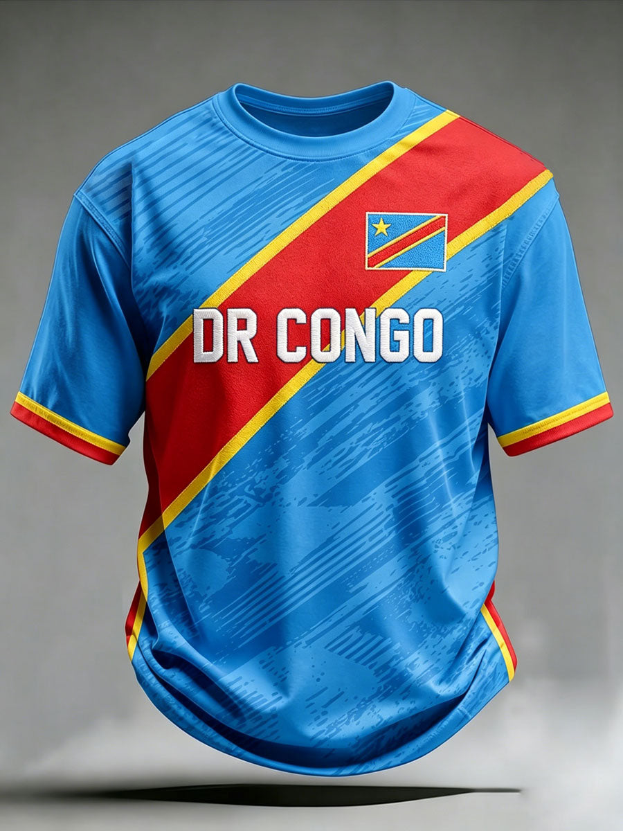 T-shirt décontracté pour homme à imprimé football de la RDC