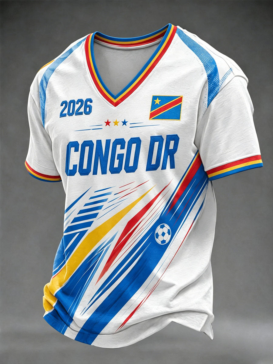 T-shirt décontracté pour homme à imprimé football de la RDC